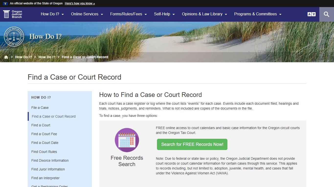Find a Case or Court Record - State of Oregon
