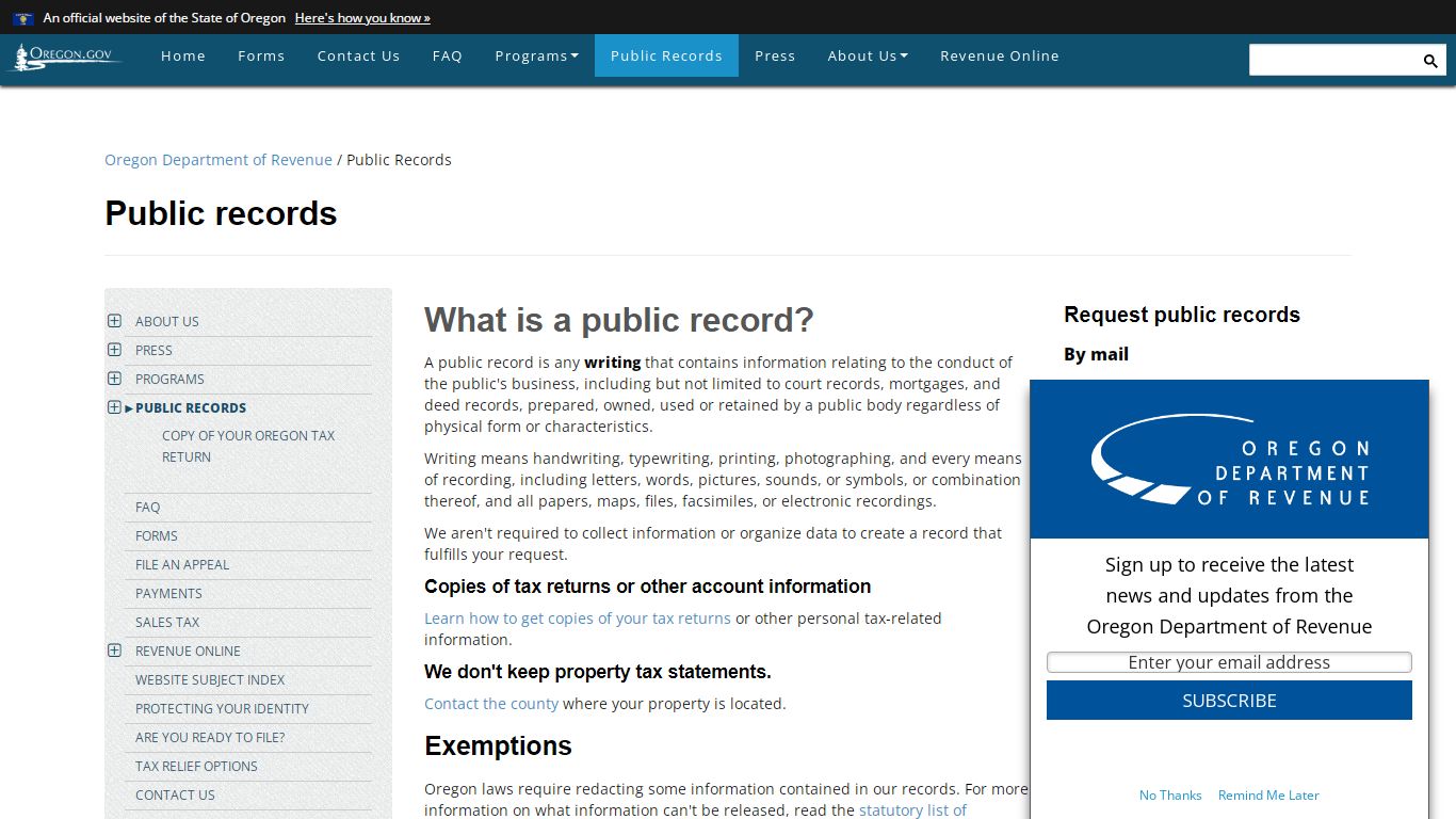 State of Oregon: Public Records - Public records